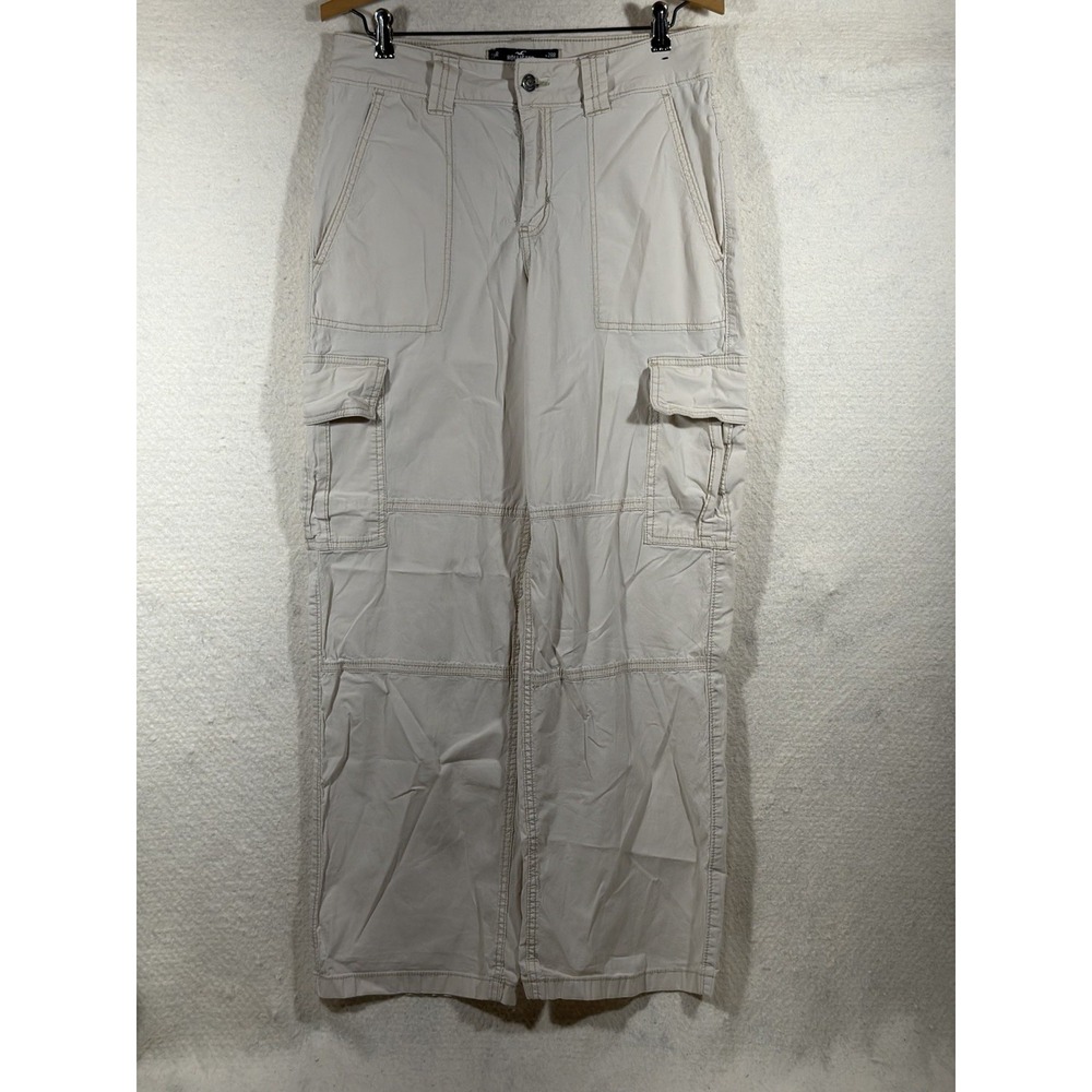 Hollister Womens W28 High Rise Baggy Cargo Pants Ivory Y2K Utility Grunge